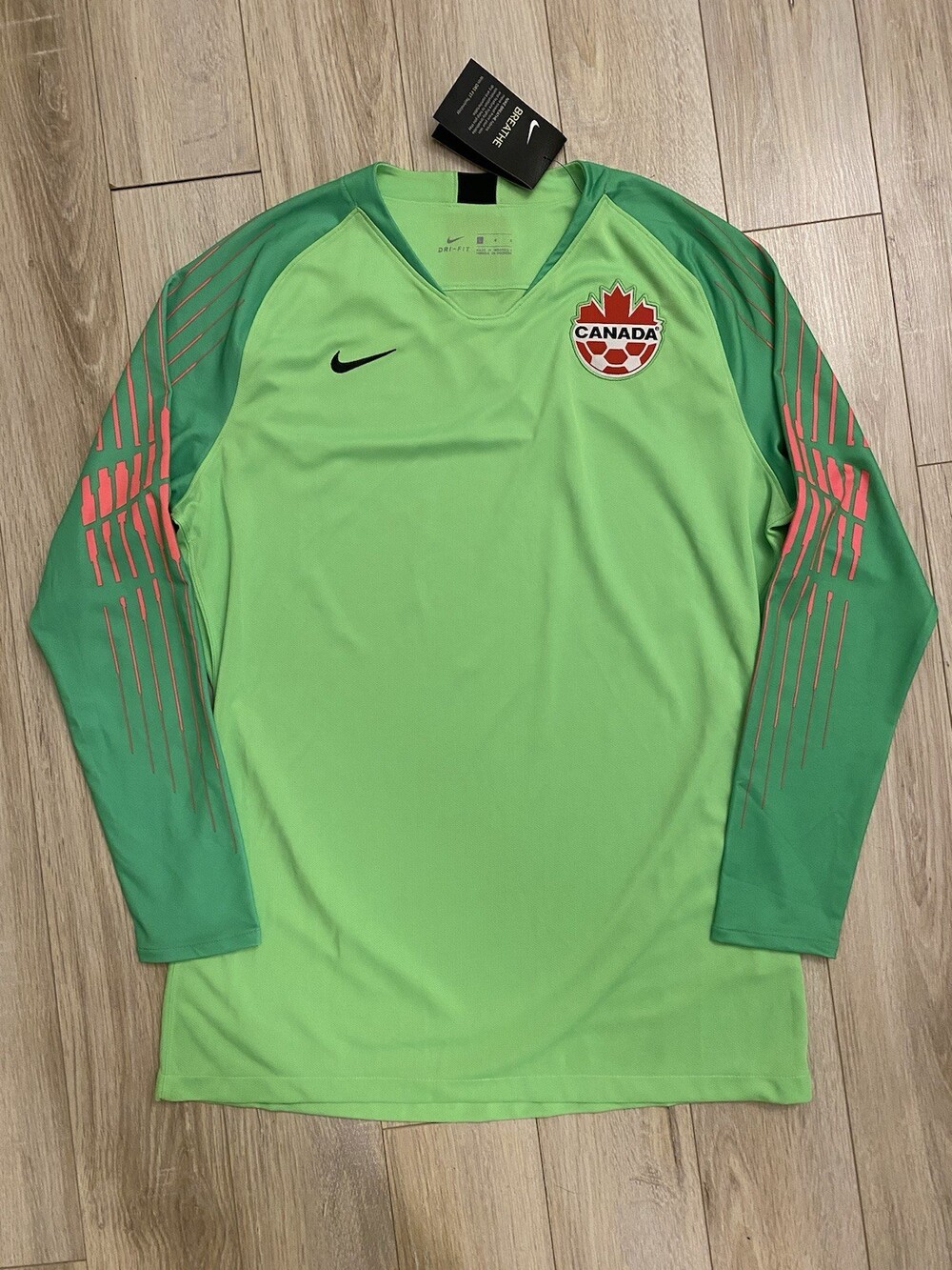 Nike Team Canada Goalkeeper Jersey New With Tags Long Sleeve Green Large - Rare